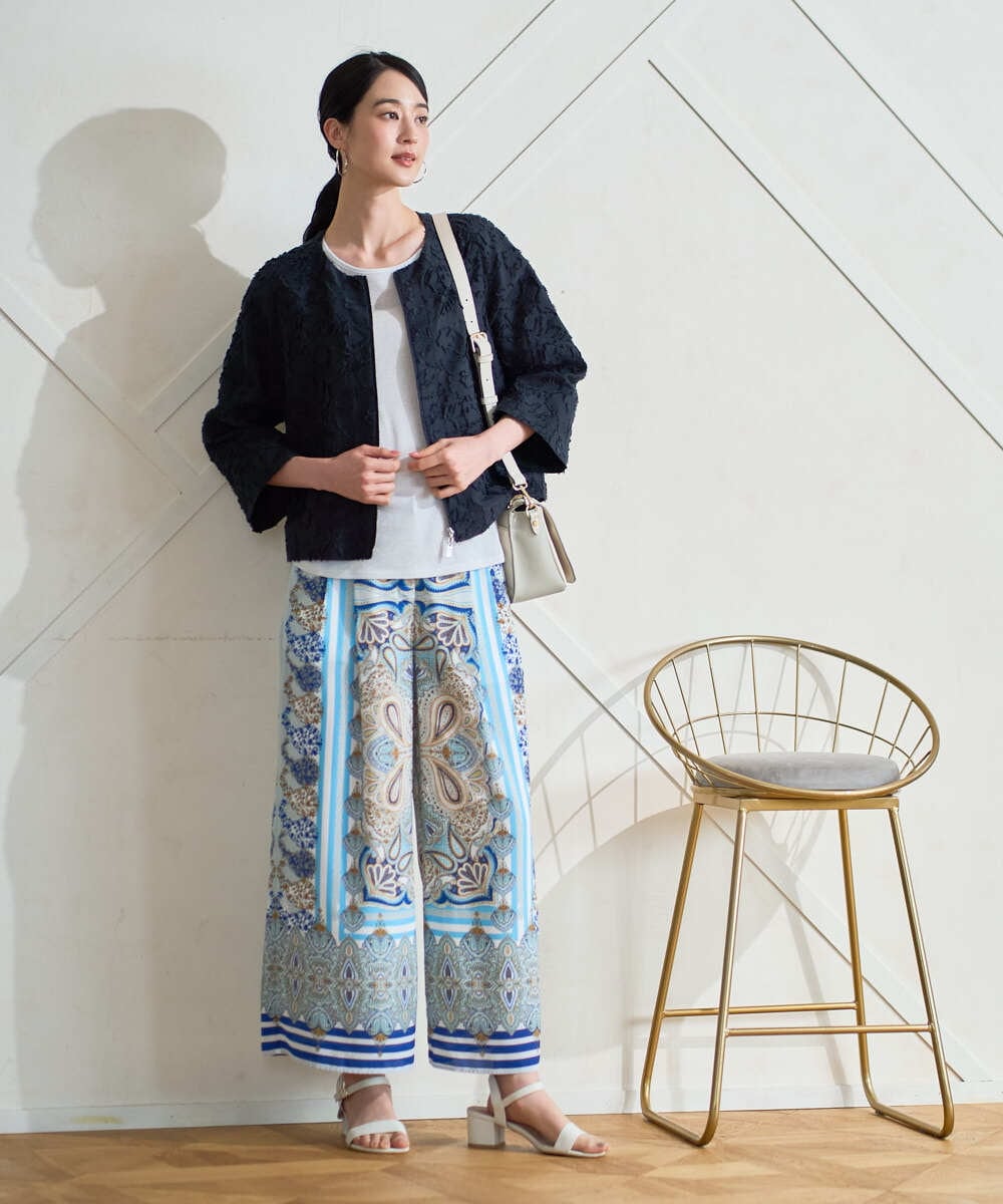 PRJGD20590 CHRISTIAN AUJARD(クリスチャン・オジャール) [セットアップ対応]フラワーカットジャカードジャケット ネイビー