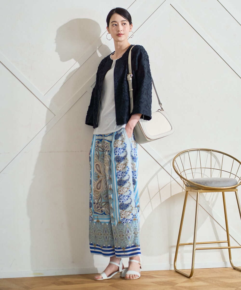 PRJGD20590 CHRISTIAN AUJARD(クリスチャン・オジャール) [セットアップ対応]フラワーカットジャカードジャケット ネイビー