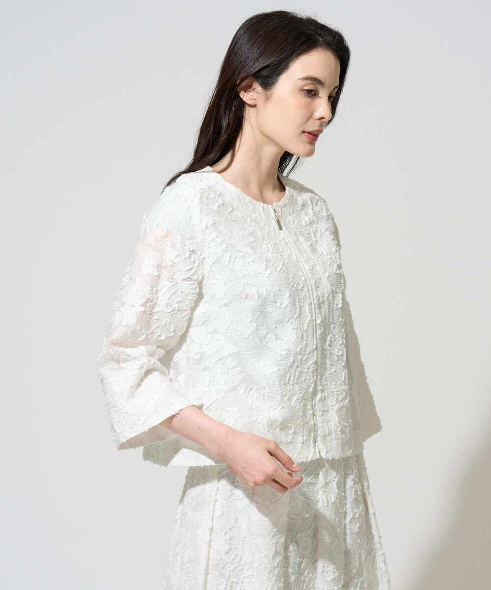 PRJGD20590 CHRISTIAN AUJARD(クリスチャン・オジャール) [セットアップ対応]フラワーカットジャカードジャケット ホワイト