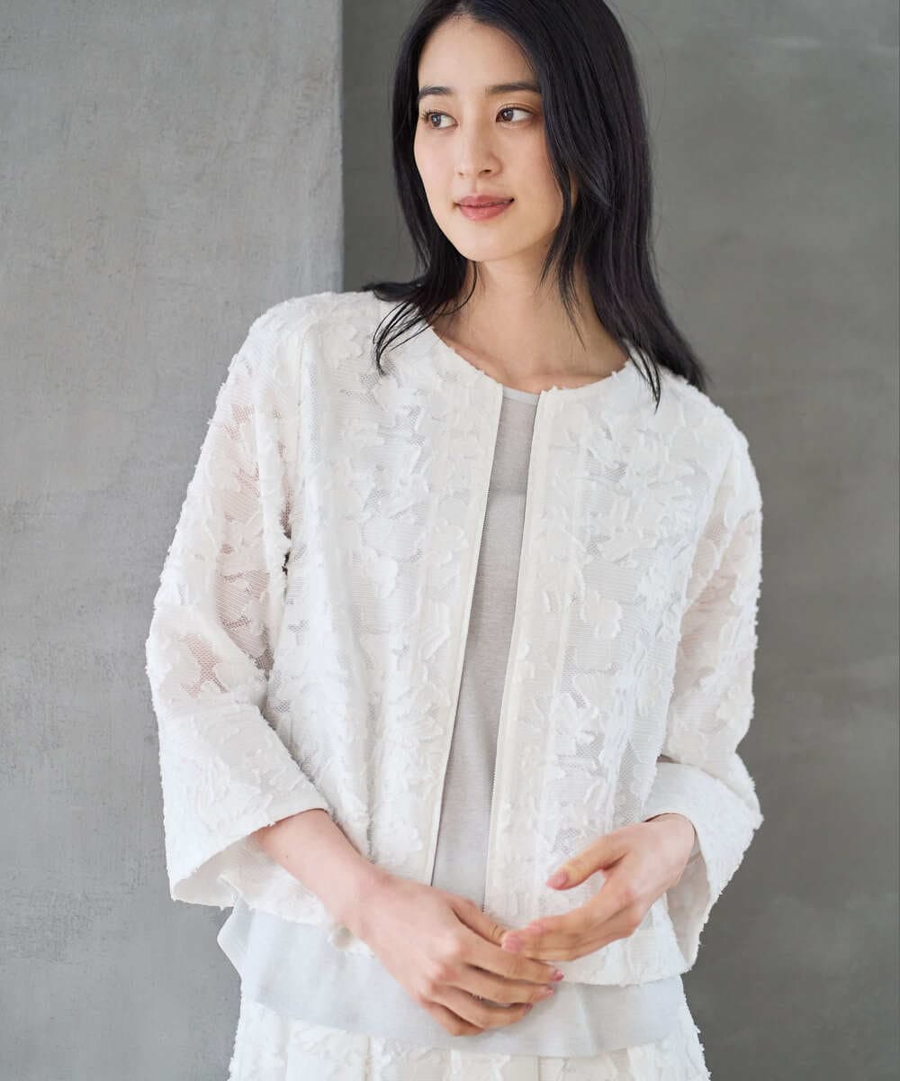 PRJGD20590 CHRISTIAN AUJARD(クリスチャン・オジャール) [セットアップ対応]フラワーカットジャカードジャケット ホワイト