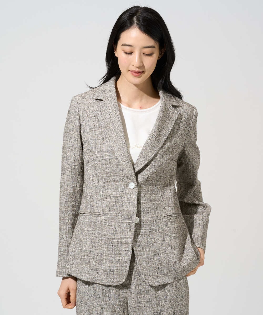 PRJGE01590 CHRISTIAN AUJARD(クリスチャン・オジャール) [セットアップ対応]ラスティックツイードジャケット ブラウン