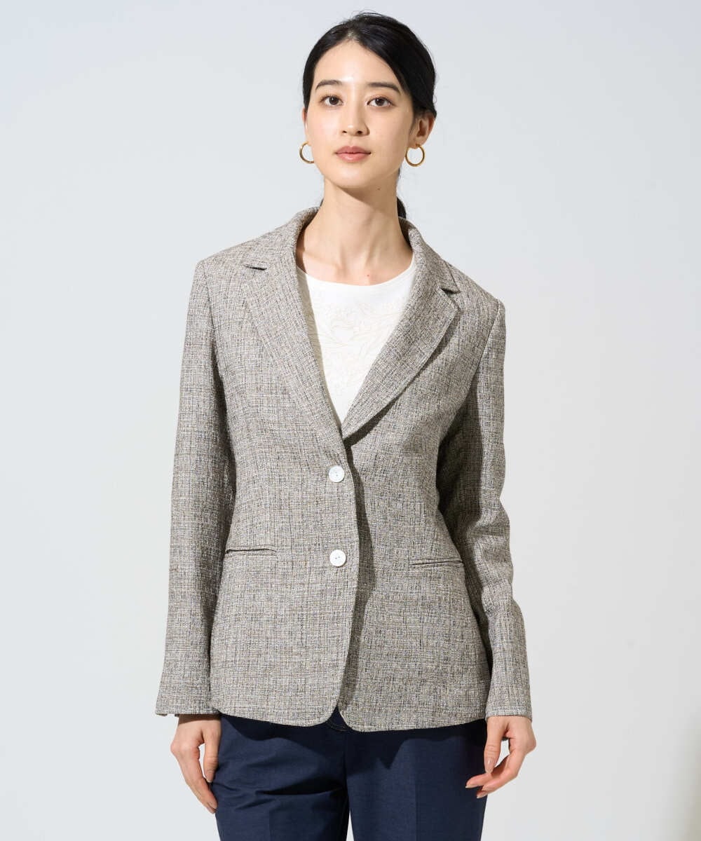 PRJGE01590 CHRISTIAN AUJARD(クリスチャン・オジャール) [セットアップ対応]ラスティックツイードジャケット ブラウン