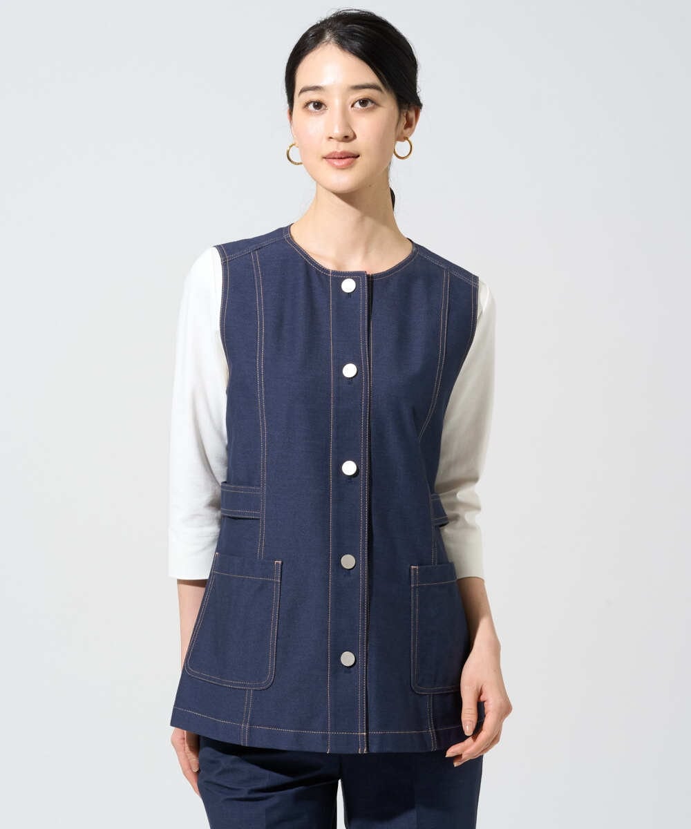 PRJGE08420 CHRISTIAN AUJARD(クリスチャン・オジャール) [セットアップ対応]ジャージーデニムジレ ネイビー