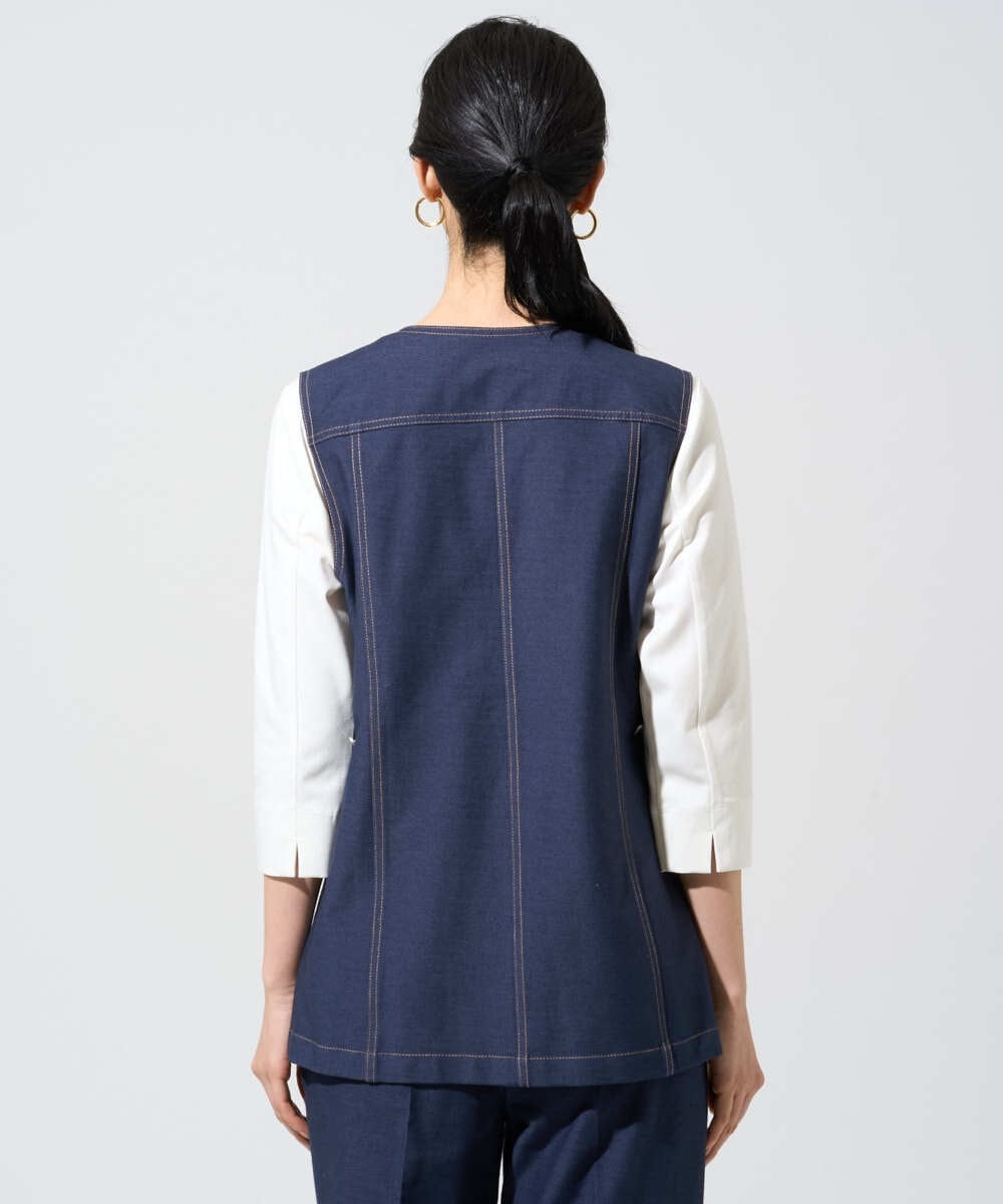 PRJGE08420 CHRISTIAN AUJARD(クリスチャン・オジャール) [セットアップ対応]ジャージーデニムジレ ネイビー