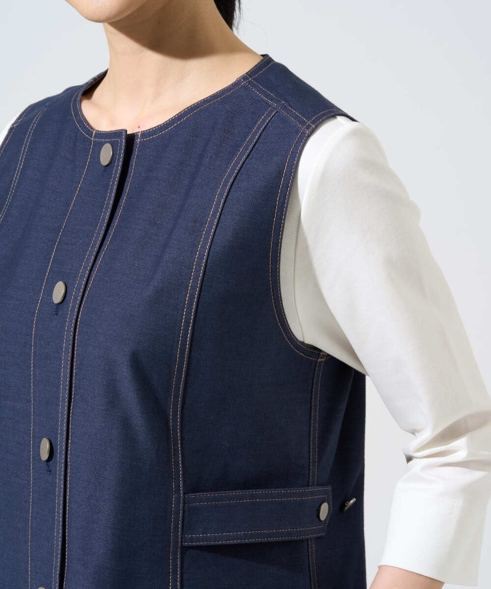 PRJGE08420 CHRISTIAN AUJARD(クリスチャン・オジャール) [セットアップ対応]ジャージーデニムジレ ネイビー