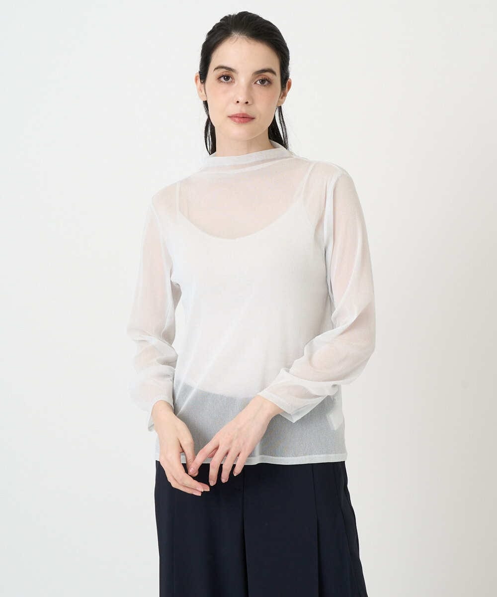 PRKEE17180 CHRISTIAN AUJARD(クリスチャン・オジャール) 長袖ラメチュールカットソー ライトグレー