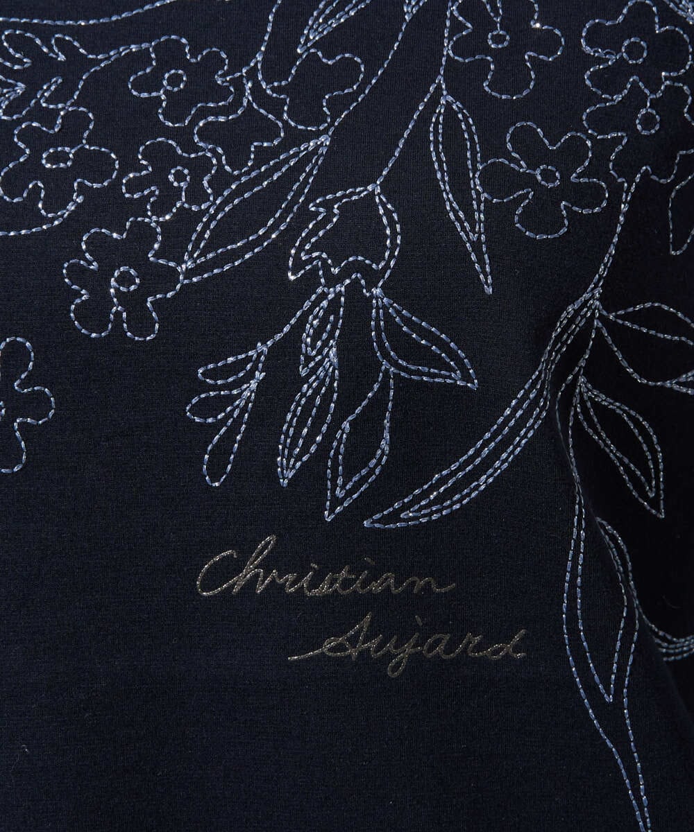 PRKGE12200 CHRISTIAN AUJARD(クリスチャン・オジャール) フラワー刺繍カットソー ネイビー