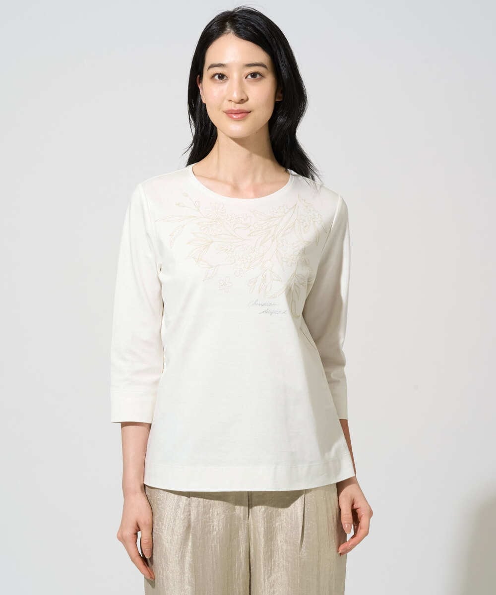 PRKGE12200 CHRISTIAN AUJARD(クリスチャン・オジャール) フラワー刺繍カットソー アイボリー