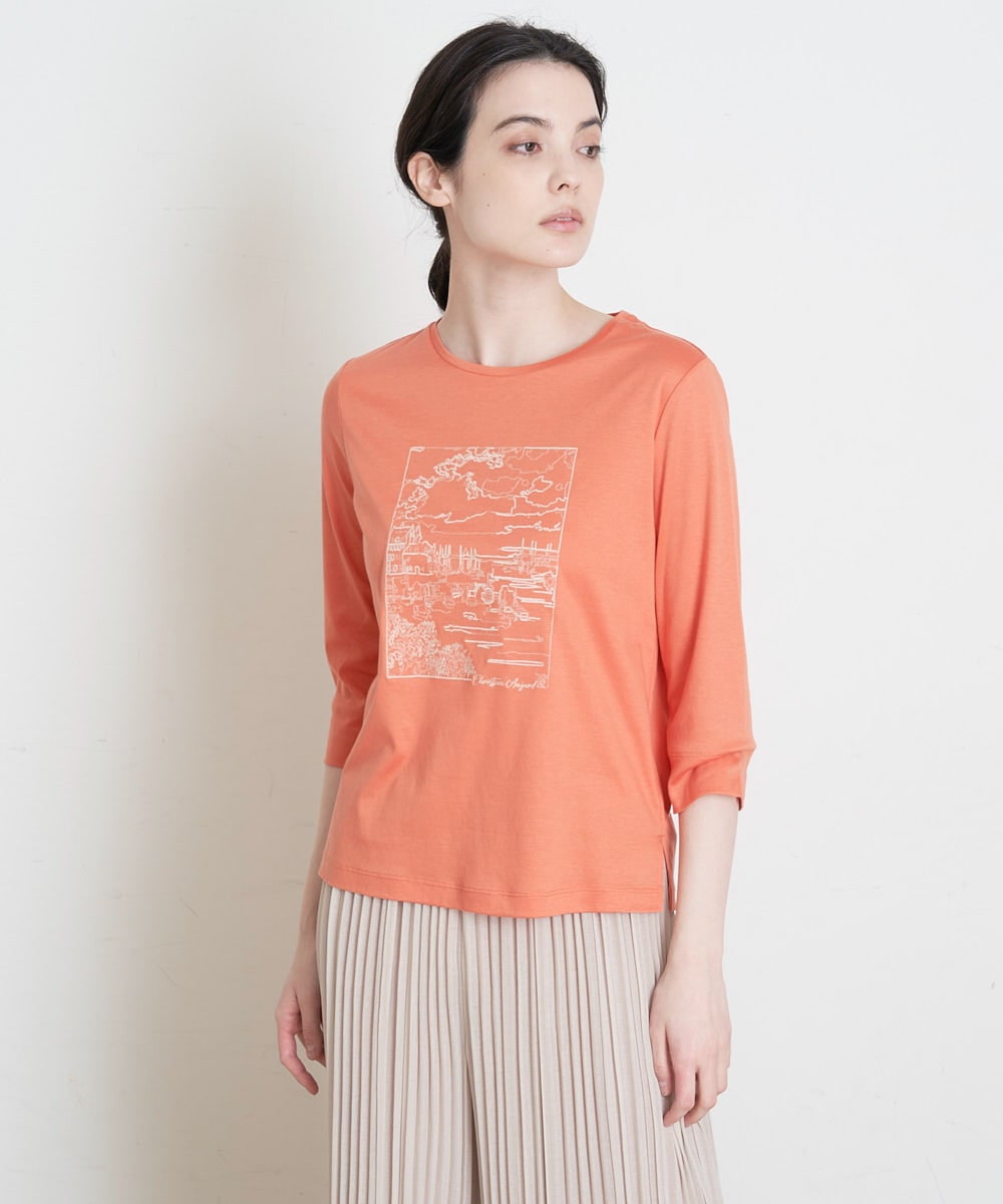 PRKGS13190 CHRISTIAN AUJARD(クリスチャン・オジャール) オーガニックコットン刺繍Tシャツ オレンジ