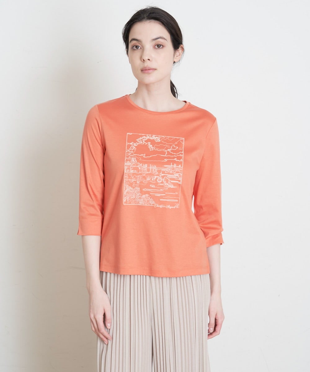 PRKGS13190 CHRISTIAN AUJARD(クリスチャン・オジャール) オーガニックコットン刺繍Tシャツ オレンジ