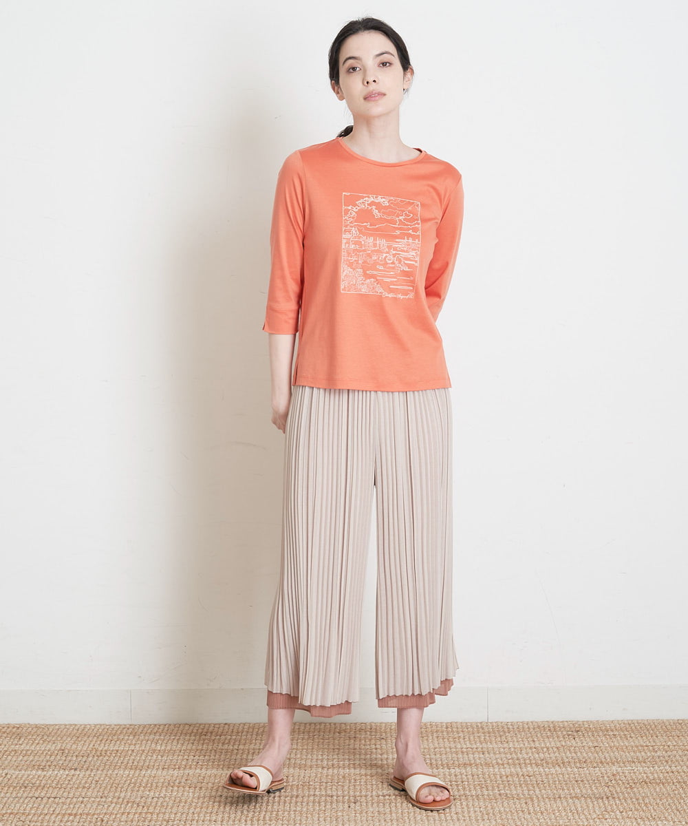 PRKGS13190 CHRISTIAN AUJARD(クリスチャン・オジャール) オーガニックコットン刺繍Tシャツ オレンジ