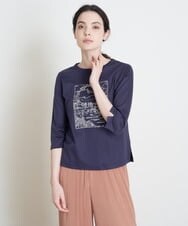 PRKGS13190 CHRISTIAN AUJARD(クリスチャン・オジャール) オーガニックコットン刺繍Tシャツ ネイビー