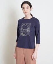 PRKGS13190 CHRISTIAN AUJARD(クリスチャン・オジャール) オーガニックコットン刺繍Tシャツ ネイビー