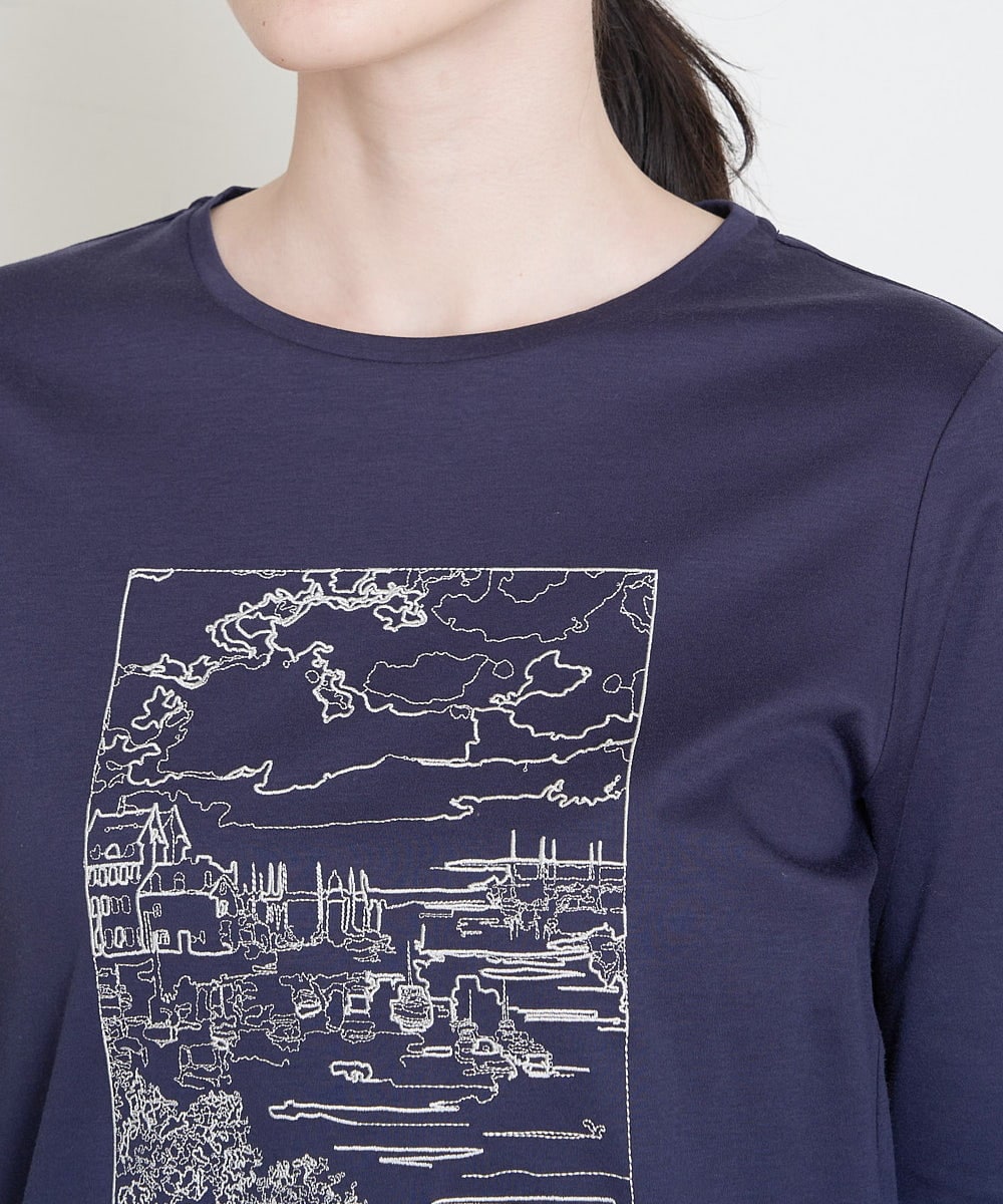 PRKGS13190 CHRISTIAN AUJARD(クリスチャン・オジャール) オーガニックコットン刺繍Tシャツ ネイビー