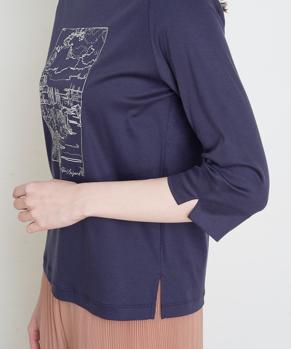 PRKGS13190 CHRISTIAN AUJARD(クリスチャン・オジャール) オーガニックコットン刺繍Tシャツ ネイビー