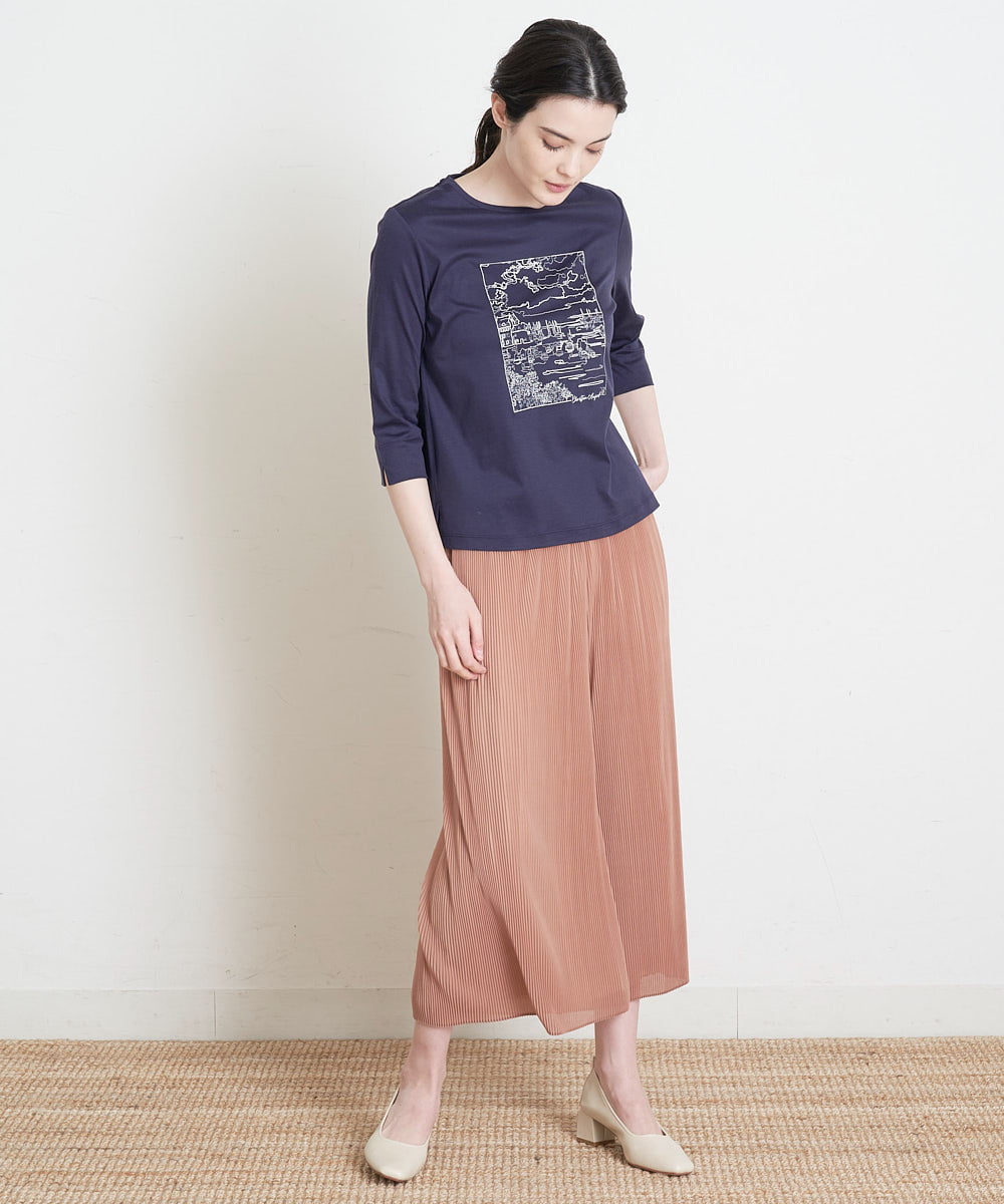 PRKGS13190 CHRISTIAN AUJARD(クリスチャン・オジャール) オーガニックコットン刺繍Tシャツ ネイビー