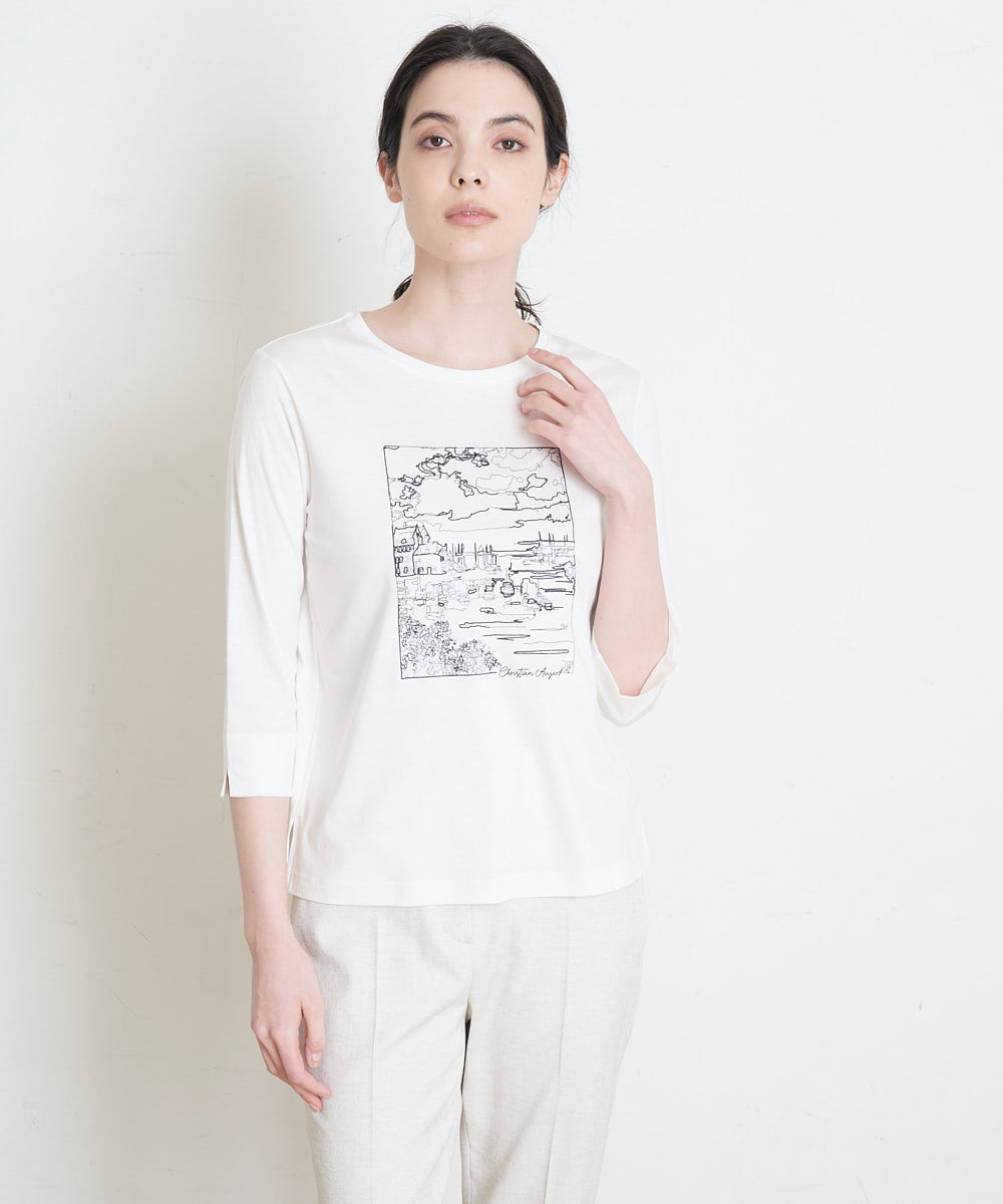PRKGS13190 CHRISTIAN AUJARD(クリスチャン・オジャール) オーガニックコットン刺繍Tシャツ ホワイト