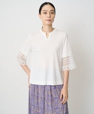 PRKGV74330 CHRISTIAN AUJARD(クリスチャン・オジャール) [吸水速乾]レーススリーブカットソー ホワイト