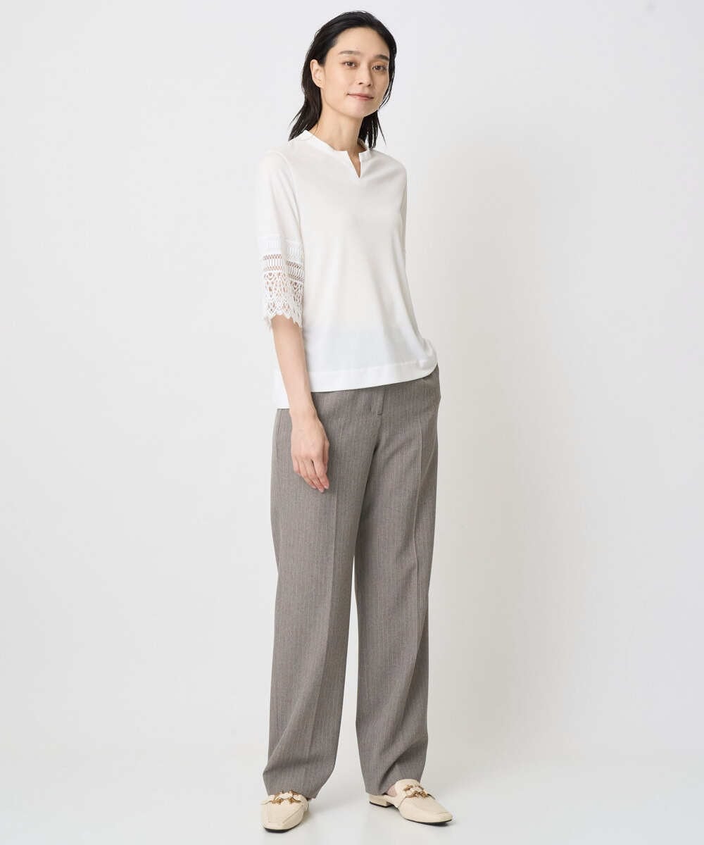 PRKGV74330 CHRISTIAN AUJARD(クリスチャン・オジャール) [吸水速乾]レーススリーブカットソー ホワイト