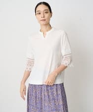 PRKGV74330 CHRISTIAN AUJARD(クリスチャン・オジャール) [吸水速乾]レーススリーブカットソー ホワイト