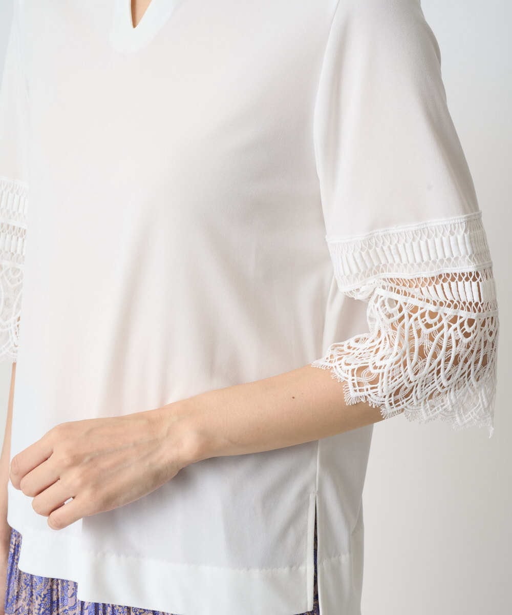 PRKGV74330 CHRISTIAN AUJARD(クリスチャン・オジャール) [吸水速乾]レーススリーブカットソー ホワイト