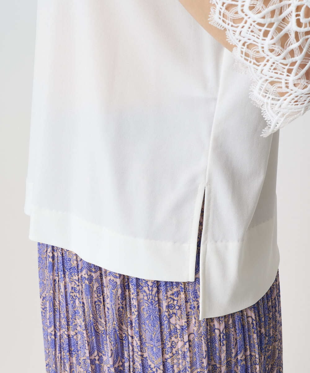 PRKGV74330 CHRISTIAN AUJARD(クリスチャン・オジャール) [吸水速乾]レーススリーブカットソー ホワイト