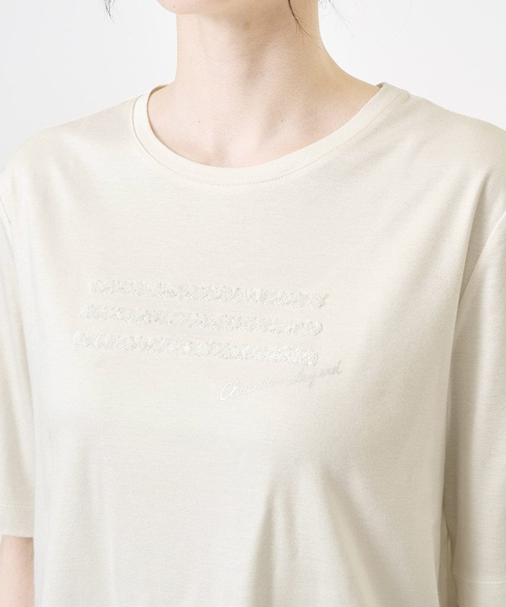 PRKJB12230 CHRISTIAN AUJARD(クリスチャン・オジャール) スパンコール刺繍Tシャツ アイボリー