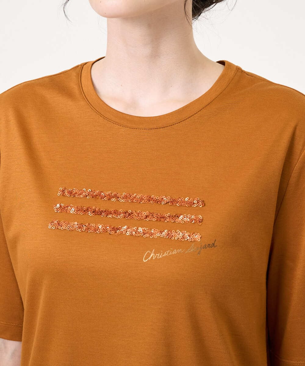 PRKJB12230 CHRISTIAN AUJARD(クリスチャン・オジャール) スパンコール刺繍Tシャツ ブラウン