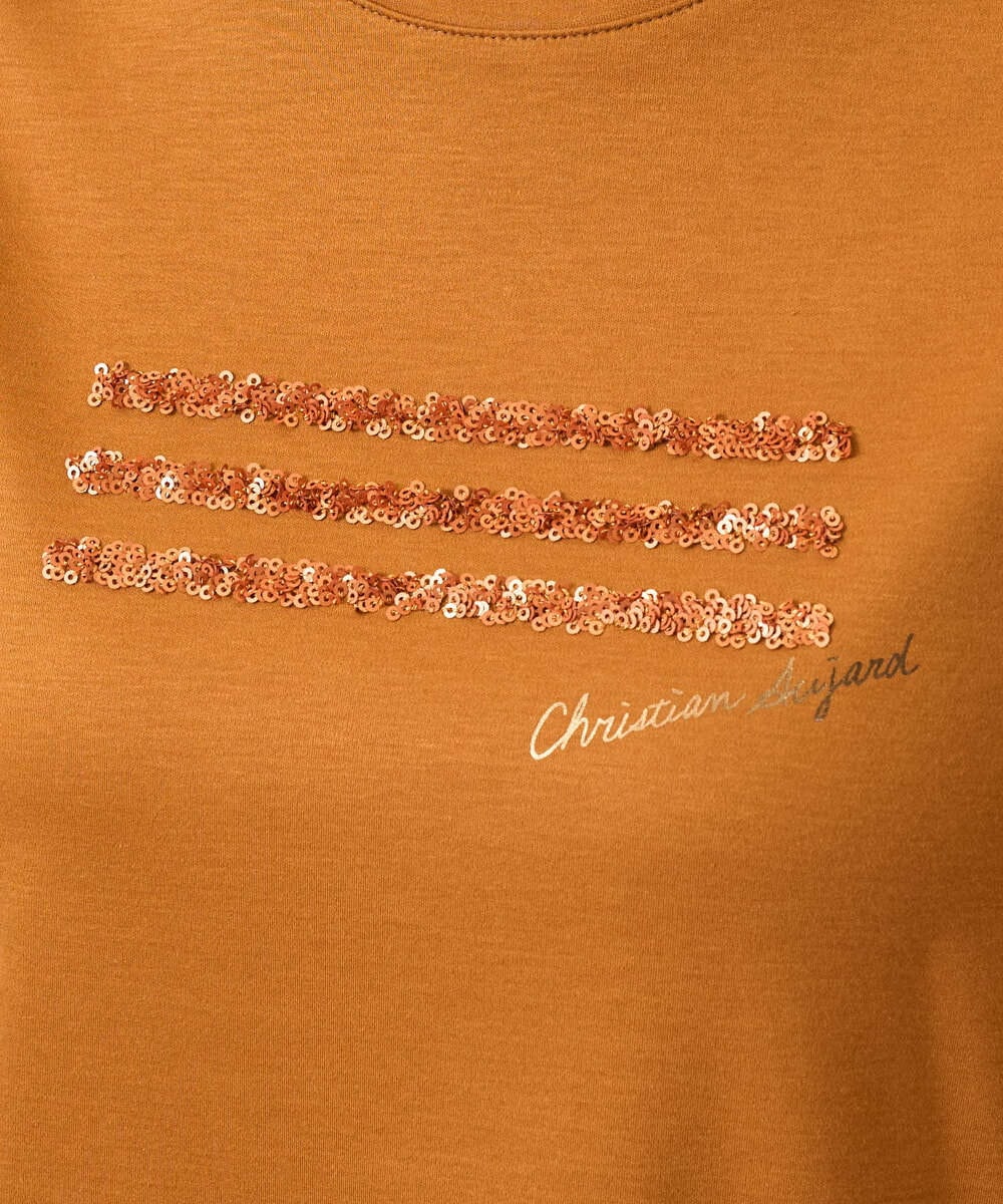 PRKJB12230 CHRISTIAN AUJARD(クリスチャン・オジャール) スパンコール刺繍Tシャツ ブラウン