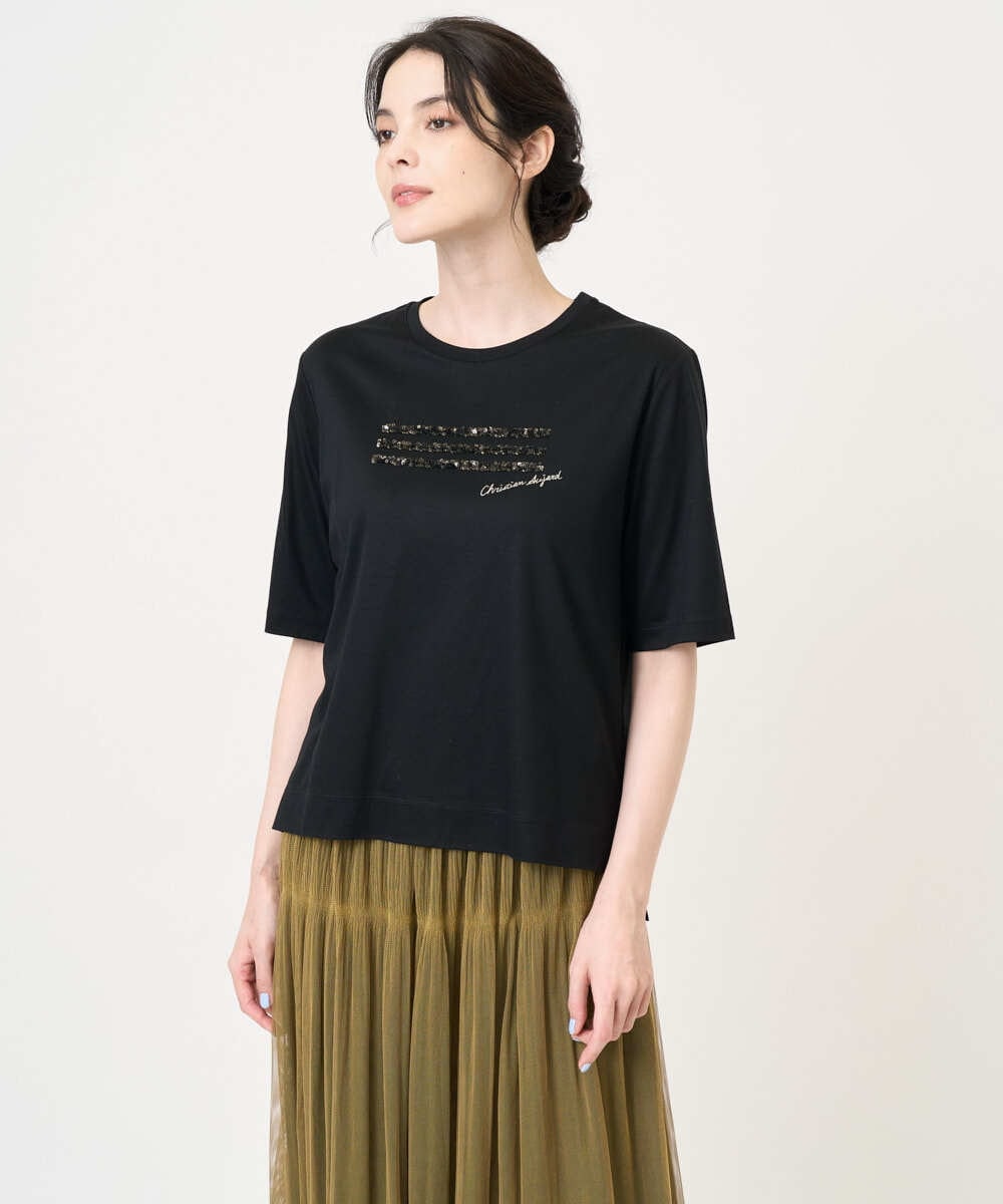 PRKJB12230 CHRISTIAN AUJARD(クリスチャン・オジャール) スパンコール刺繍Tシャツ ブラック