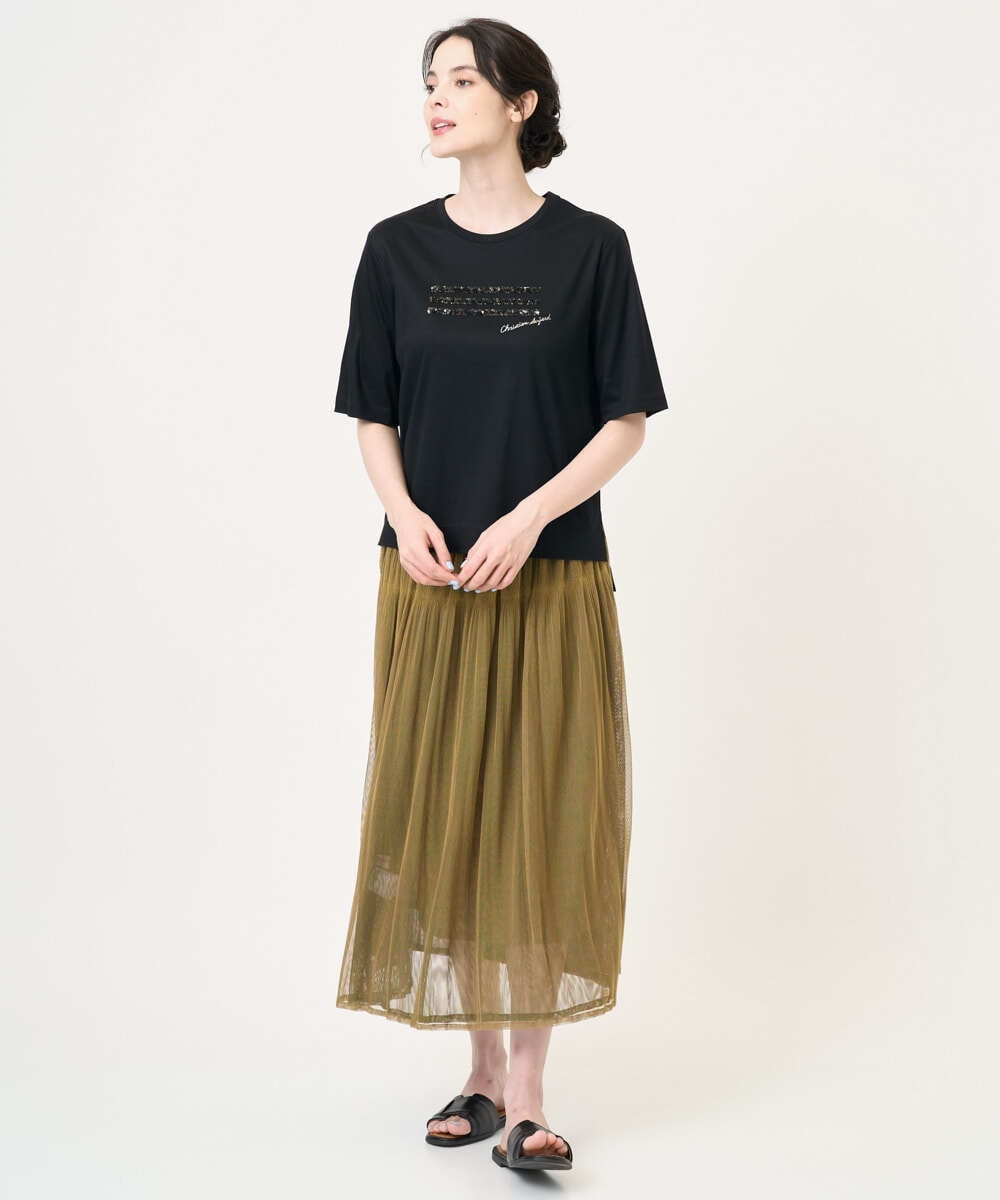 PRKJB12230 CHRISTIAN AUJARD(クリスチャン・オジャール) スパンコール刺繍Tシャツ ブラック