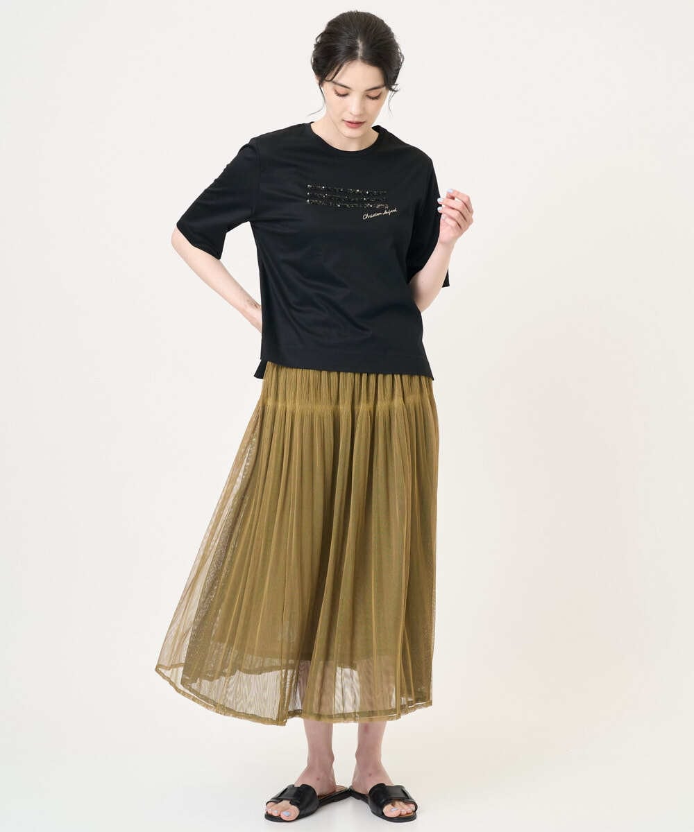 PRKJB12230 CHRISTIAN AUJARD(クリスチャン・オジャール) スパンコール刺繍Tシャツ ブラック