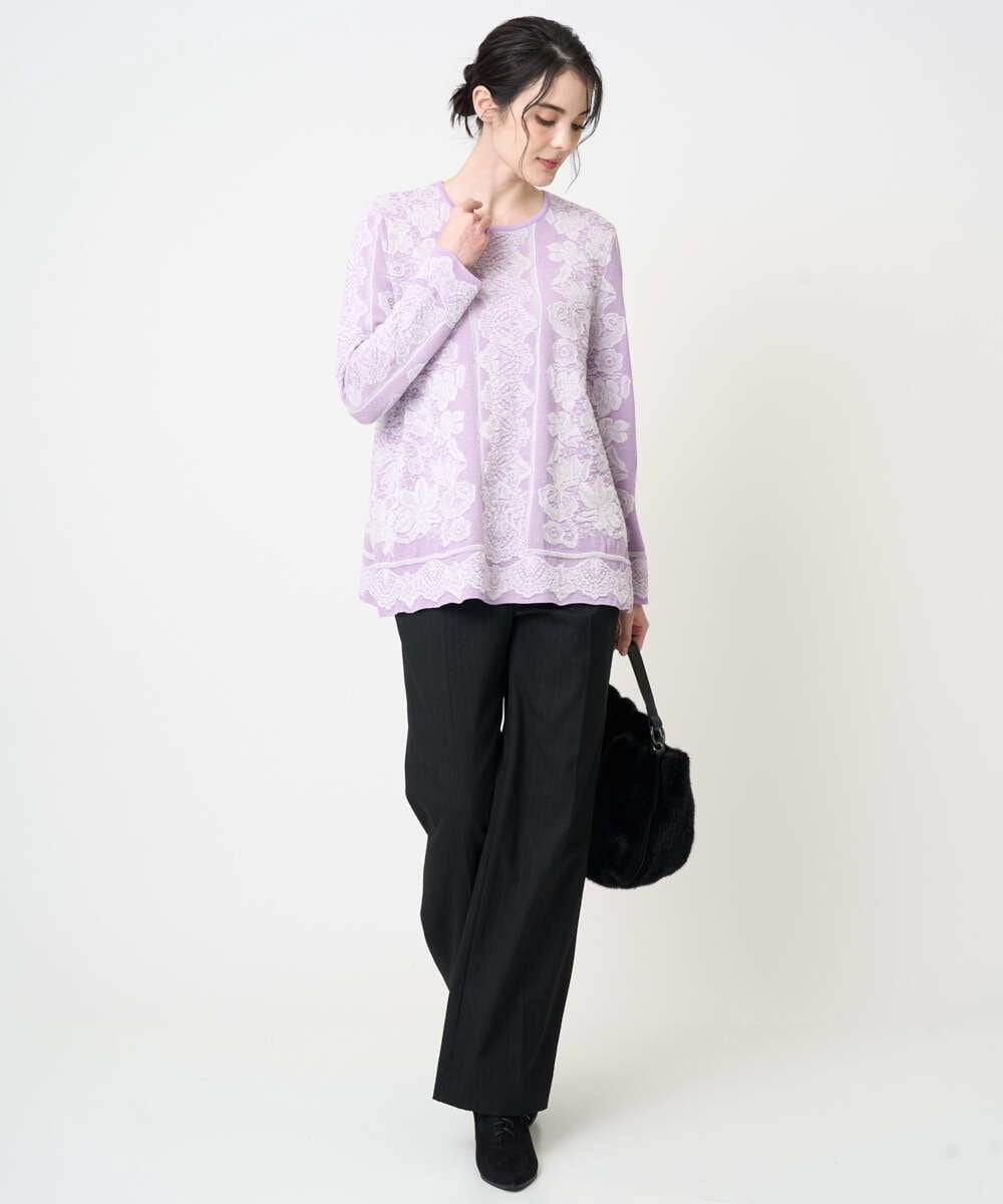 PRLCD11330 CHRISTIAN AUJARD(クリスチャン・オジャール) ラメストライプセミワイドパンツ ブラック