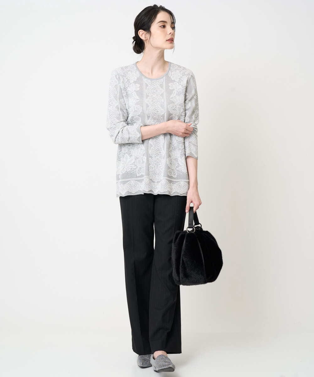 PRLCD11330 CHRISTIAN AUJARD(クリスチャン・オジャール) ラメストライプセミワイドパンツ ブラック