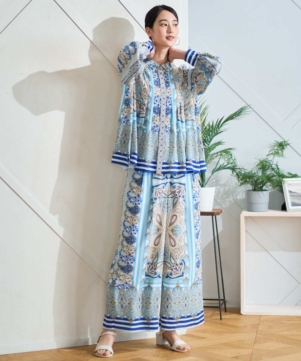 PRLGD25430 CHRISTIAN AUJARD(クリスチャン・オジャール) マリンブルーペーズリーパンツ ブルー系