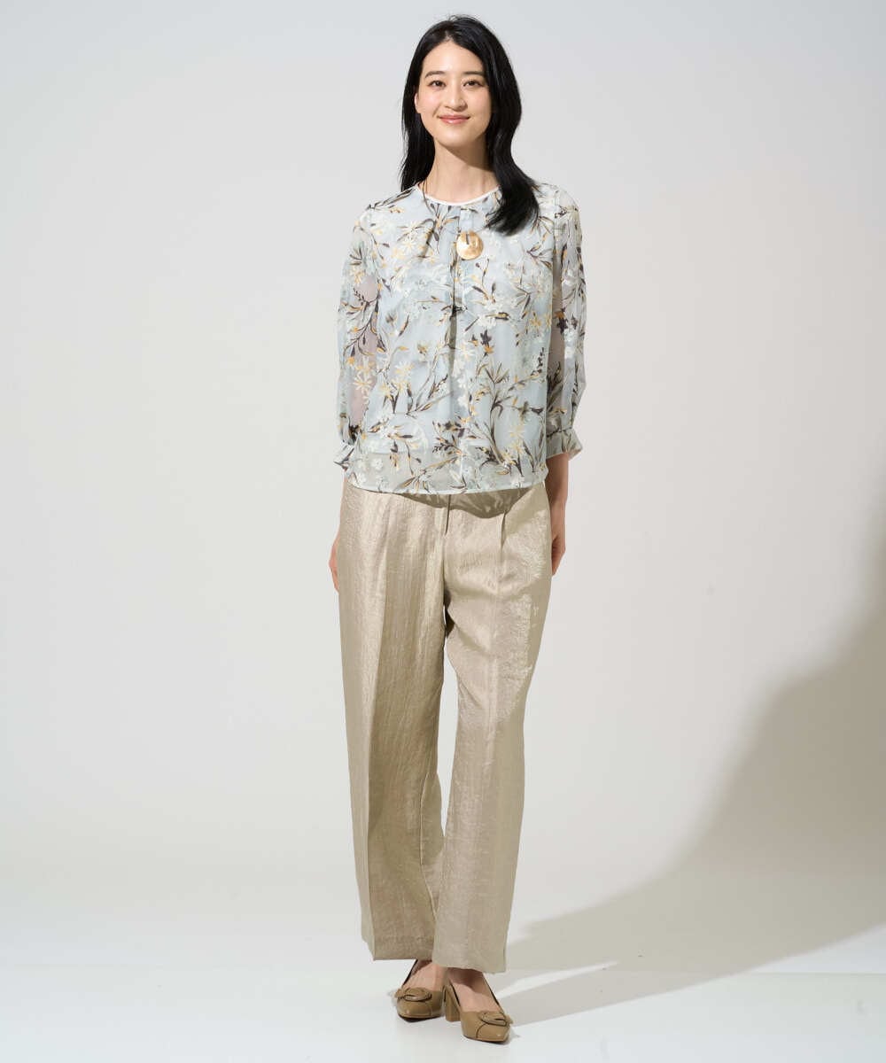 PRLGE14360 CHRISTIAN AUJARD(クリスチャン・オジャール) ワッシャーサテンセミワイドパンツ ベージュ（ゴールド系）