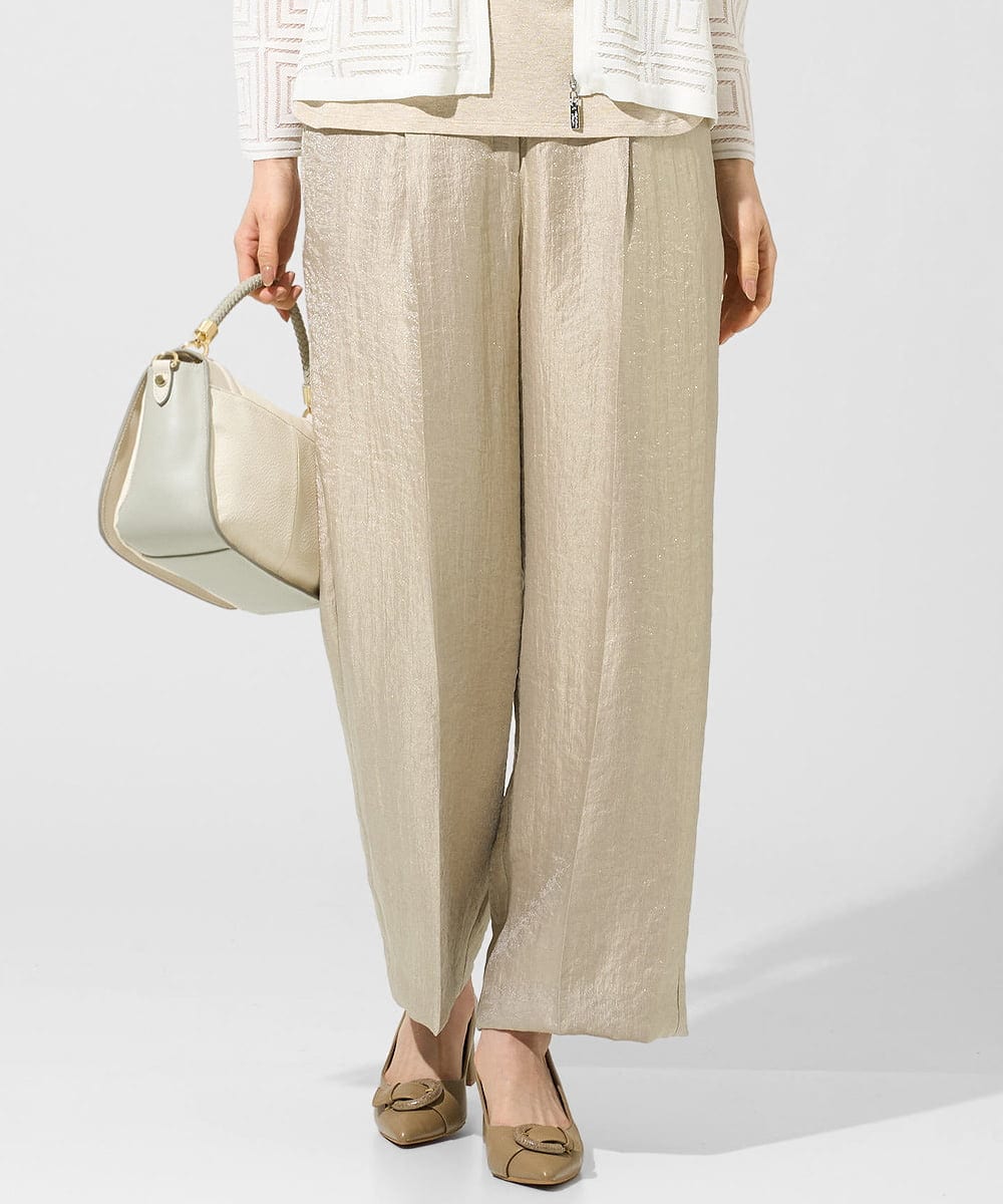 PRLGE14360 CHRISTIAN AUJARD(クリスチャン・オジャール) ワッシャーサテンセミワイドパンツ ベージュ（ゴールド系）