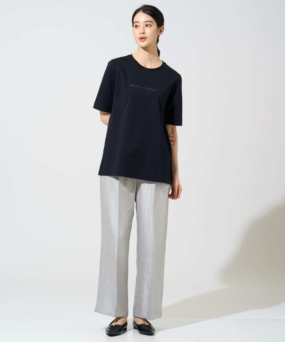 PRLGE14360 CHRISTIAN AUJARD(クリスチャン・オジャール) ワッシャーサテンセミワイドパンツ ライトグレー（シルバー系）