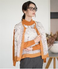 PRSAD32490 CHRISTIAN AUJARD(クリスチャン・オジャール) [アンサンブル対応]アートプリントドッキングニットカーディガン ベージュ×オレンジ