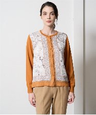 PRSAD32490 CHRISTIAN AUJARD(クリスチャン・オジャール) [アンサンブル対応]アートプリントドッキングニットカーディガン ベージュ×オレンジ