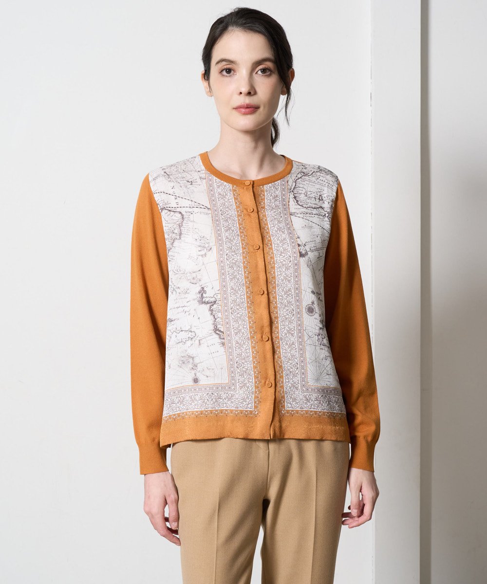 PRSAD32490 CHRISTIAN AUJARD(クリスチャン・オジャール) [アンサンブル対応]アートプリントドッキングニットカーディガン ベージュ×オレンジ