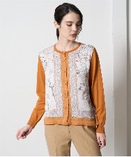 PRSAD32490 CHRISTIAN AUJARD(クリスチャン・オジャール) [アンサンブル対応]アートプリントドッキングニットカーディガン ベージュ×オレンジ