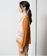 PRSAD32490 CHRISTIAN AUJARD(クリスチャン・オジャール) [アンサンブル対応]アートプリントドッキングニットカーディガン ベージュ×オレンジ