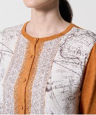 PRSAD32490 CHRISTIAN AUJARD(クリスチャン・オジャール) [アンサンブル対応]アートプリントドッキングニットカーディガン ベージュ×オレンジ