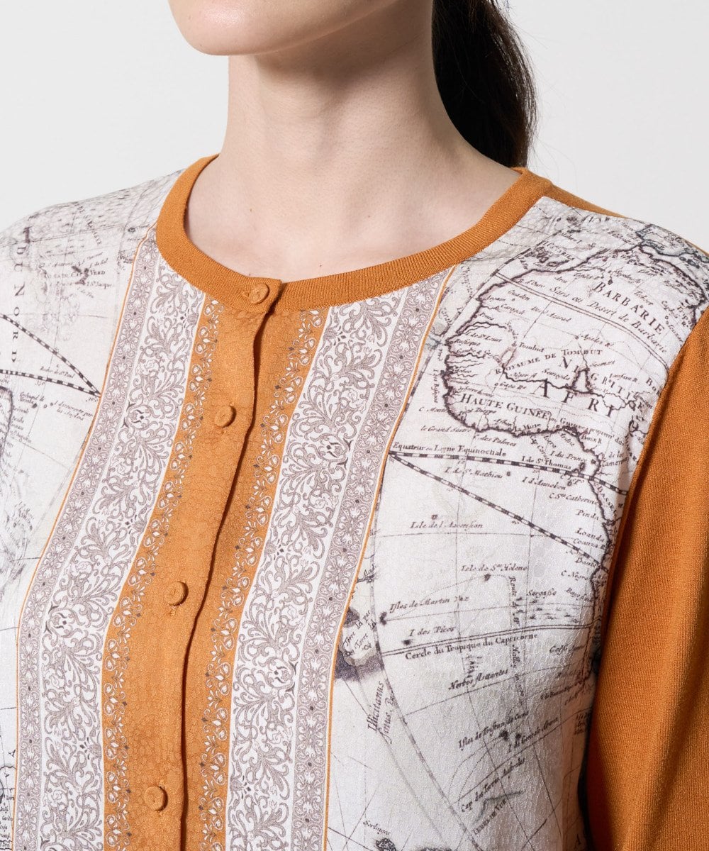 PRSAD32490 CHRISTIAN AUJARD(クリスチャン・オジャール) [アンサンブル対応]アートプリントドッキングニットカーディガン ベージュ×オレンジ