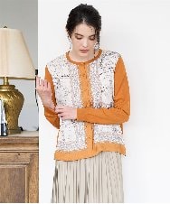 PRSAD32490 CHRISTIAN AUJARD(クリスチャン・オジャール) [アンサンブル対応]アートプリントドッキングニットカーディガン ベージュ×オレンジ