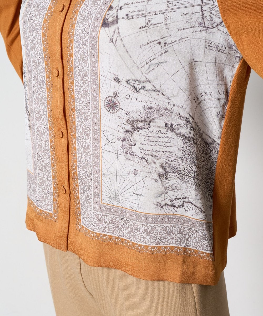 PRSAD32490 CHRISTIAN AUJARD(クリスチャン・オジャール) [アンサンブル対応]アートプリントドッキングニットカーディガン ベージュ×オレンジ