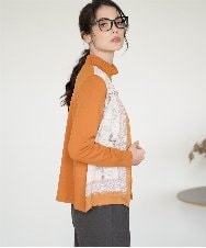 PRSAD32490 CHRISTIAN AUJARD(クリスチャン・オジャール) [アンサンブル対応]アートプリントドッキングニットカーディガン ベージュ×オレンジ