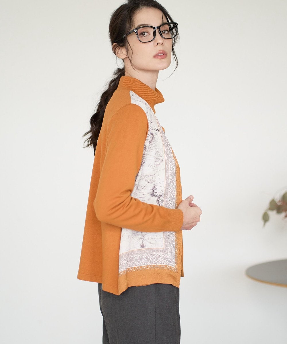 PRSAD32490 CHRISTIAN AUJARD(クリスチャン・オジャール) [アンサンブル対応]アートプリントドッキングニットカーディガン ベージュ×オレンジ