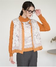 PRSAD32490 CHRISTIAN AUJARD(クリスチャン・オジャール) [アンサンブル対応]アートプリントドッキングニットカーディガン ベージュ×オレンジ